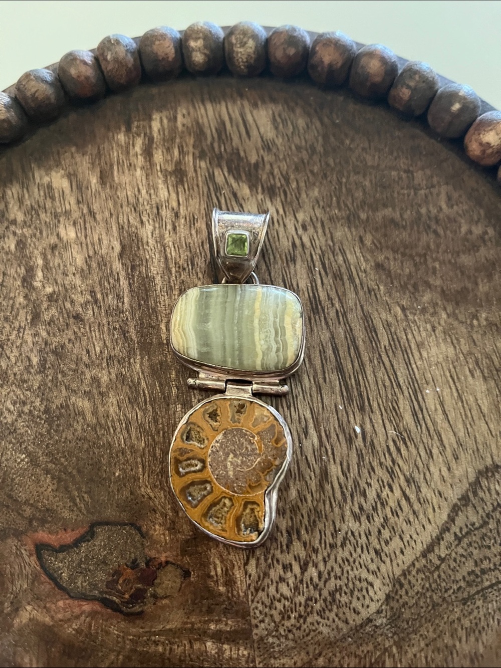 Green Stone and Ammonite Pendant